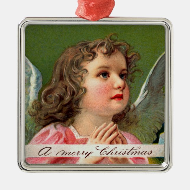 Angel mit Weihnachtsbanner beten Ornament Aus Metall (Vorne)