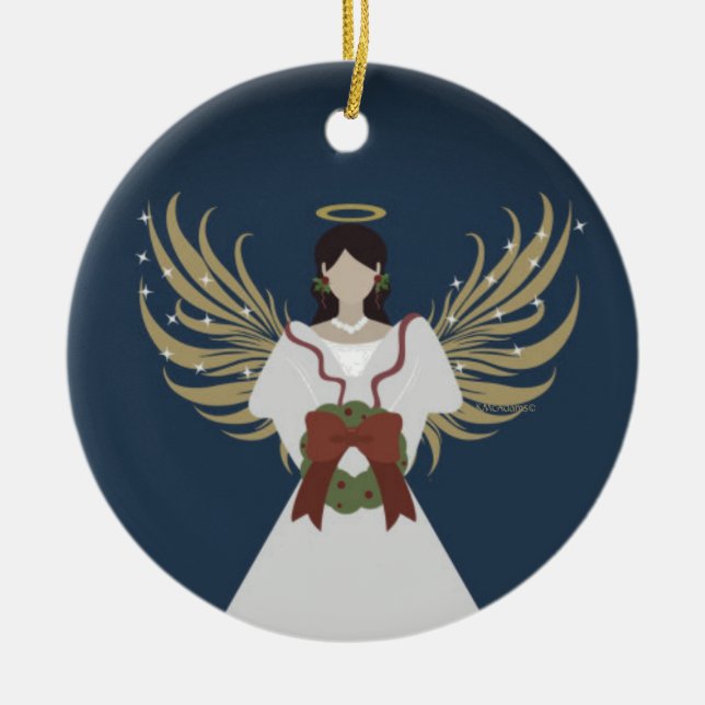 Angel Moderne neutrale Kranzflügel Halo Stars Gesc Keramik Ornament (Vorne)