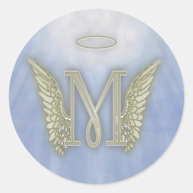 Angel Monogram Letter M Classic Round Aufkleber (Vorderseite)
