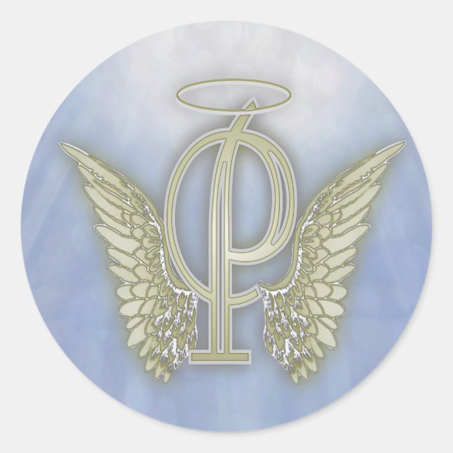 Angel Monogram Letter PClassic Round Sticker (Vorderseite)