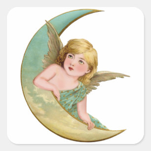 Angel Moon Painting Quadratischer Aufkleber