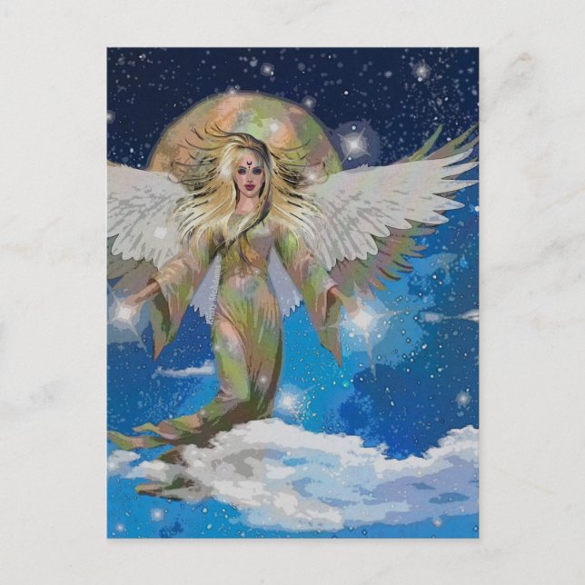 Angel Moon Wings Beautiful Fantasy Kunst Postkarte (Vorderseite)