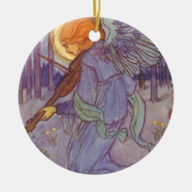 Angel Musician Violine spielen, Vintage Musik Keramikornament (Vorne)