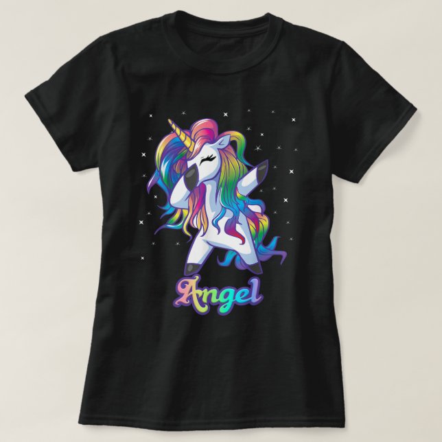 ANGEL Name Personalisiert Custom Rainbow Unicorn T-Shirt (Design vorne)