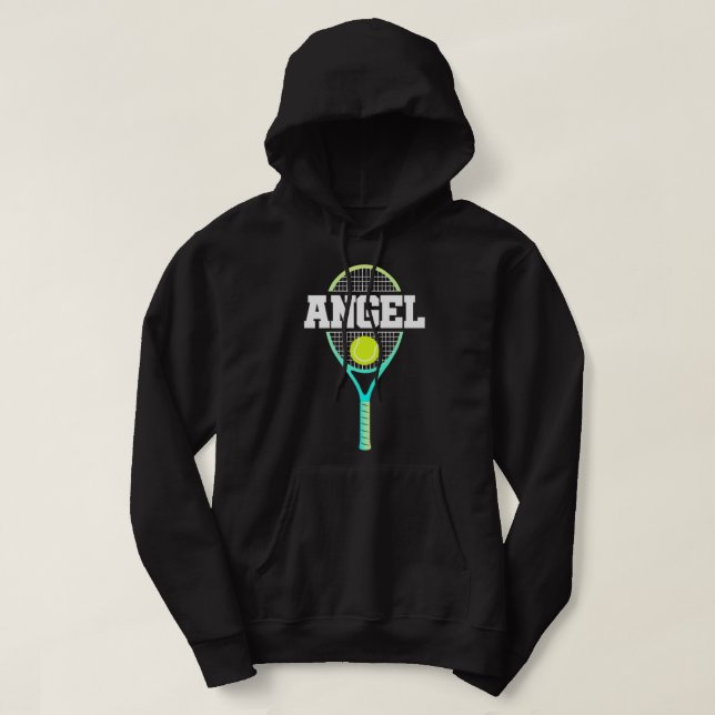Angel Name Tennis Player Boys Ball und Racket Spor Hoodie (Design vorne)