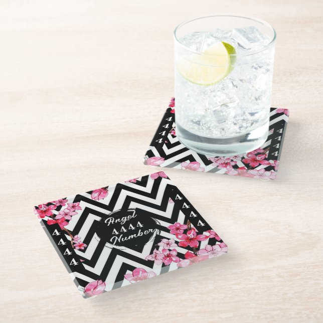 Angel Nummer "4444" Glasuntersetzer (Schrägansicht)