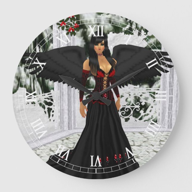 Angel Of The Dark Roman Numeral Clock Große Wanduhr (Vorderseite)