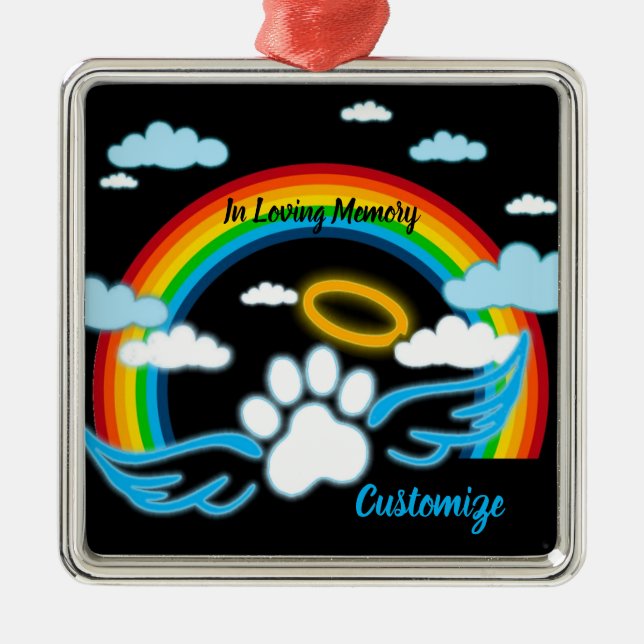Angel Paws Rainbow Memorial Ornament Aus Metall (Vorne)