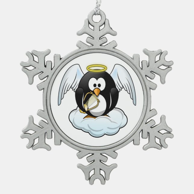 ANGEL PENGUIN SCHNEEFLOCKEN Zinn-Ornament (Vorderseite)
