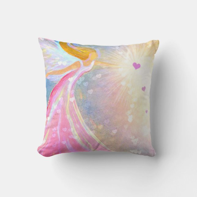 Angel Pink Blauer Herzschlag Kissen (Vorderseite)