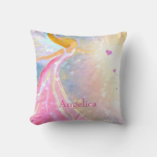 Angel Pink Blue Watercolor Herzmonogramm Kissen