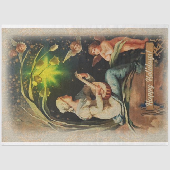 Angel Playing Gitarre Grüße Heiligabend Seidenpapier (Vorderseite)