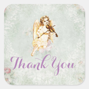 Angel Playing Violine Danke Quadratischer Aufkleber