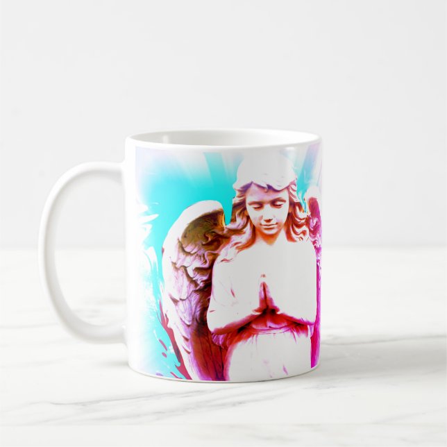 Angel Praying Pink Aqua Blue Sky Spiritual Kaffeetasse (Links)