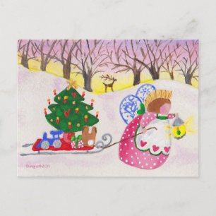 Angel Pulling Schlitten Postkarte