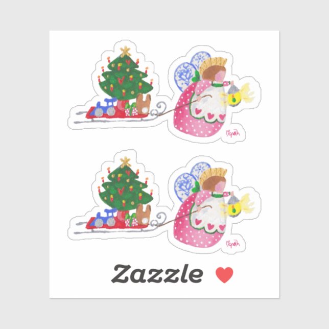 Angel Pulling Sled Sticker (Blatt)