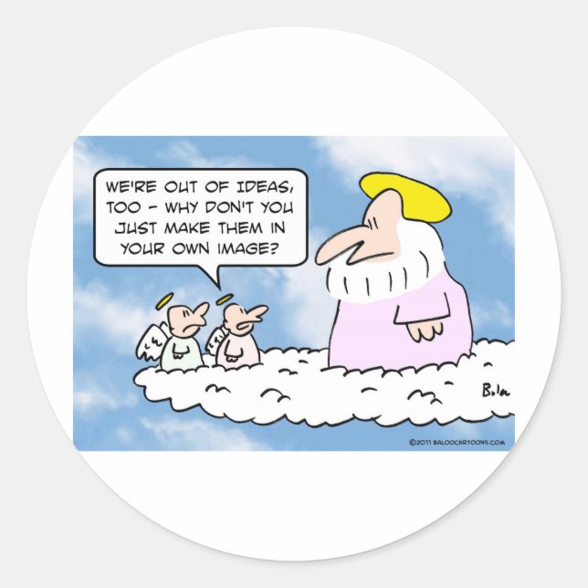 Angel riet Gott, Menschen zu erschaffen. Runder Aufkleber (Vorderseite)