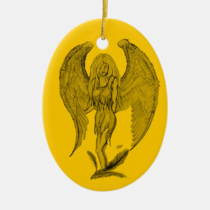 Angel Schwarz-Gelb-Design Keramik Ornament