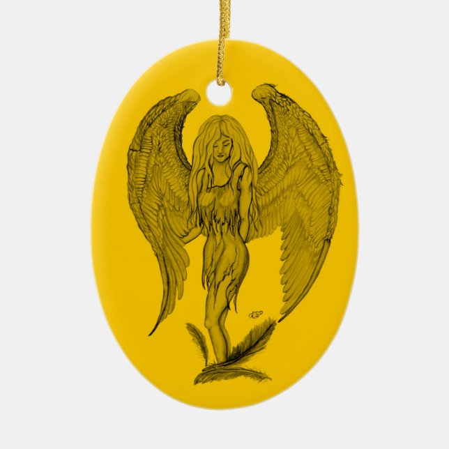 Angel Schwarz-Gelb-Design Keramik Ornament (Vorne)