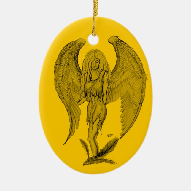 Angel Schwarz-Gelb-Design Keramikornament (Vorne)