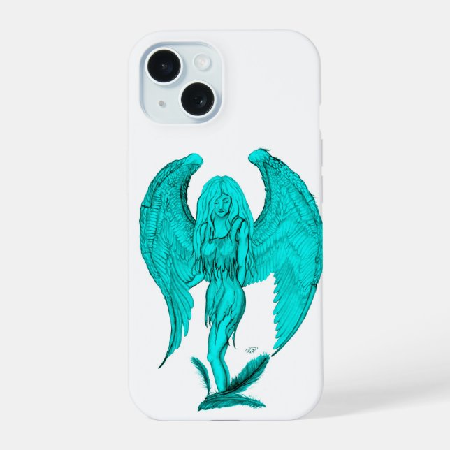 Angel , Schwarz und Grün iPhone 15 Hülle (Rückseite)