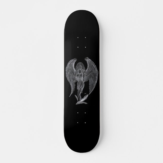 Angel - Schwarzweiß-Design Skateboard (Vorne)