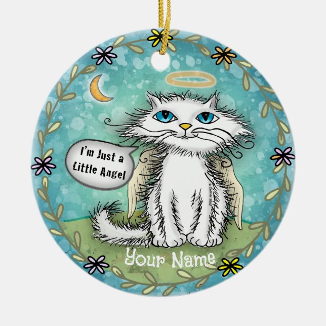 Angel Scraggles Cat Keramik Ornament (Vorne)