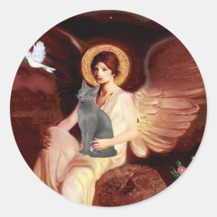 Angel Seated - Russische Blaue Katze Runder Aufkleber