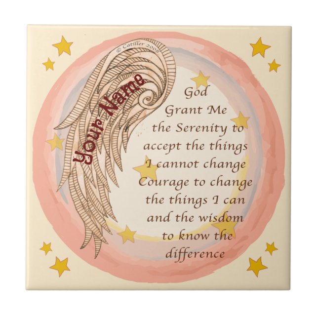 Angel Serenity Prayer Fliese (Vorderseite)