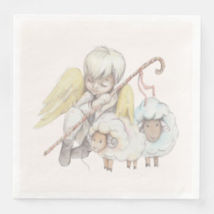 Angel Shepherd mit Lämmern Pastoral Serviette