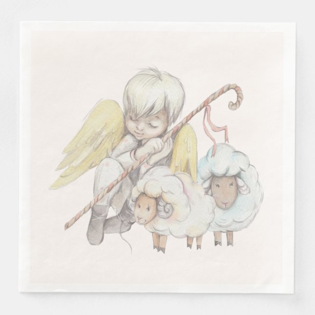 Angel Shepherd mit Lämmern Pastoral Serviette (Vorderseite)