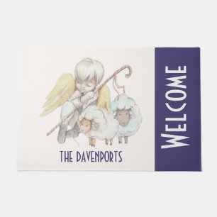 Angel Shepherd mit Lämmern Pastoral Willkommen Fußmatte