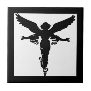 Angel-Silhouette auf der weißen Keramik Fliese