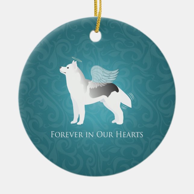 Angel Silver Siberian Husky Dog Pet Memorial Keramik Ornament (Vorne)