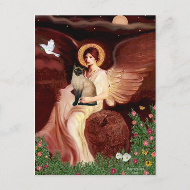 Angel sitzend - Siegel Point Siam Katze Postkarte (Vorderseite)