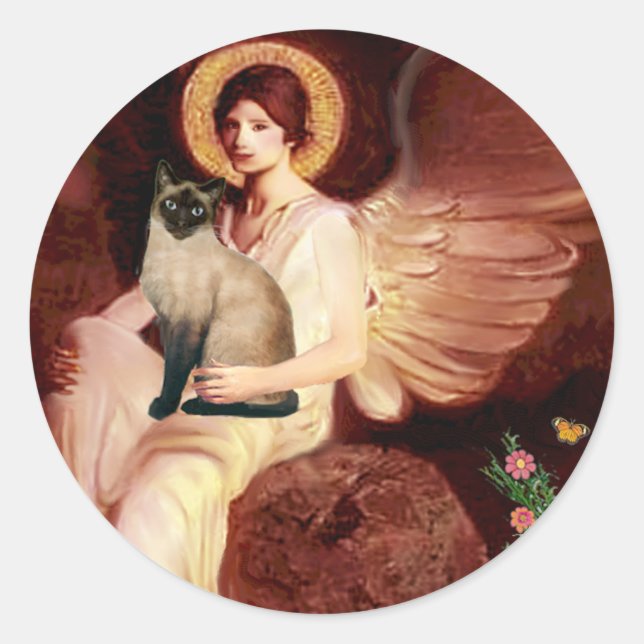 Angel sitzend - Siegel Point Siam Katze Runder Aufkleber (Vorderseite)