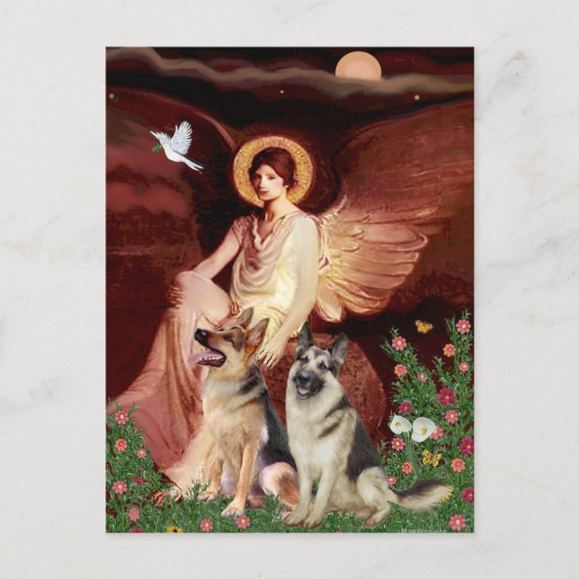 Angel sitzend - Zwei deutsche Hirten Postkarte (Vorderseite)