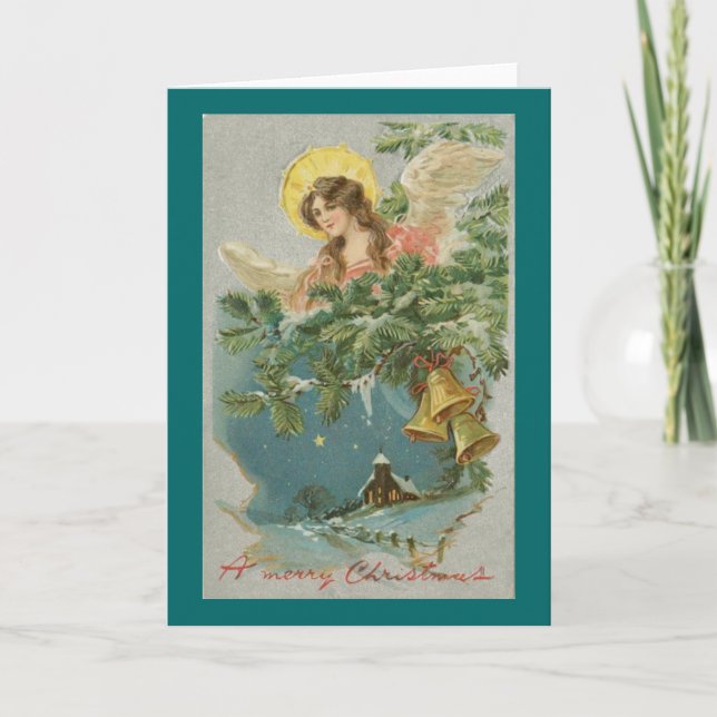 Angel Snow Scene Weihnachtskarte Feiertagskarte (Vorderseite)