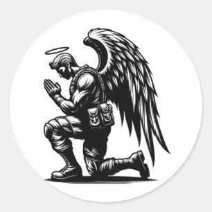 Angel Soldier Man Pracht Tintenbilderkunst Runder Aufkleber