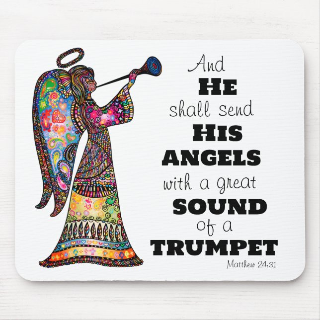 Angel Sounds Trumpet Bible Verse Lebendige Farben Mousepad (Vorne)