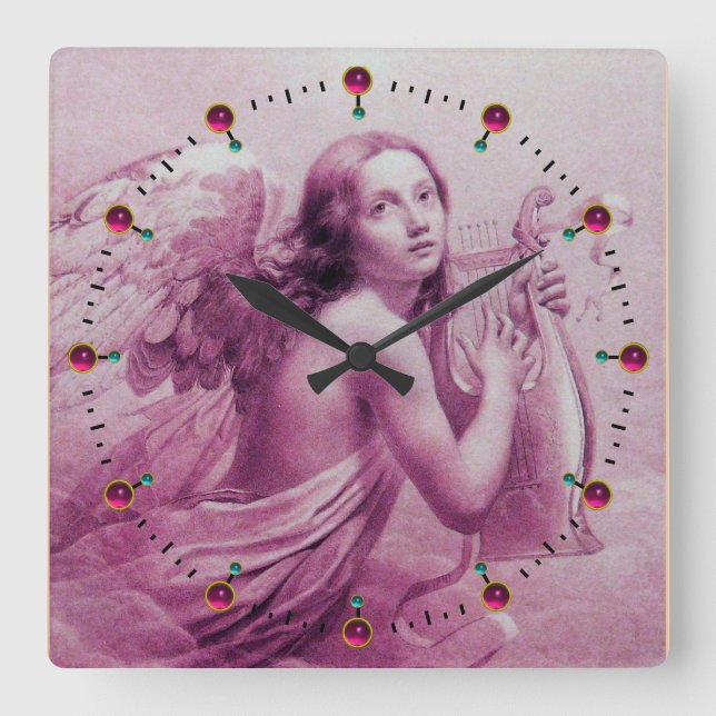 ANGEL SPIELEN LYRA ÜBER DIE KLEIDUNG Pink Fuchsia Quadratische Wanduhr (Vorderseite)