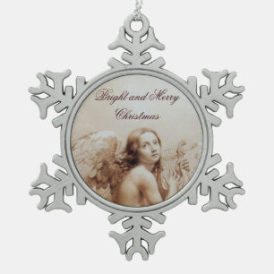 ANGEL SPIELEN LYRA ÜBER DIE KLOUDS Brown Schneeflocken Zinn-Ornament