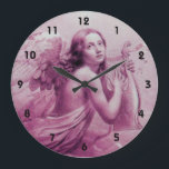 ANGEL SPIELEN LYRA ÜBER DIE KLOUDS GROßE WANDUHR<br><div class="desc">Künstlerische und klassische Aquarellmalerei in weißen antiken rosa Fuchsienfarben aus dem 18. Jahrhundert Italienische Kunst</div>