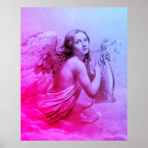 ANGEL SPIELEN LYRA ÜBER DIE KLOUDS Pink Blue Poster