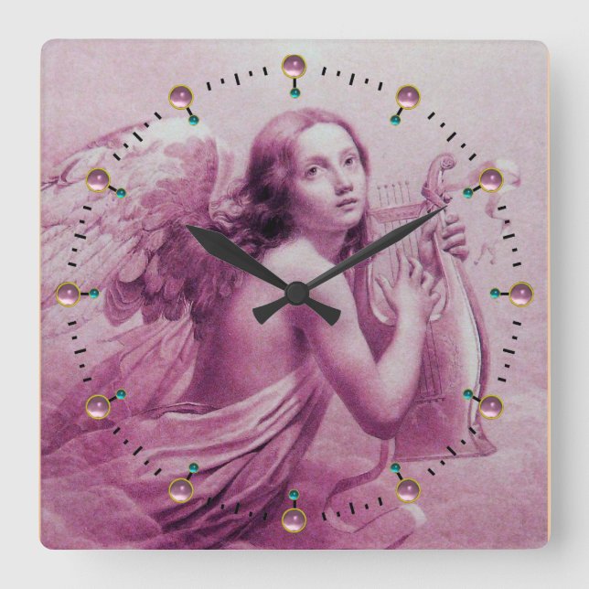 ANGEL SPIELEN LYRA ÜBER DIE KLOUDS Pink Quadratische Wanduhr (Vorderseite)