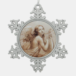 ANGEL SPIELEN LYRA ÜBER DIE KLOUTEN braun Schneeflocken Zinn-Ornament