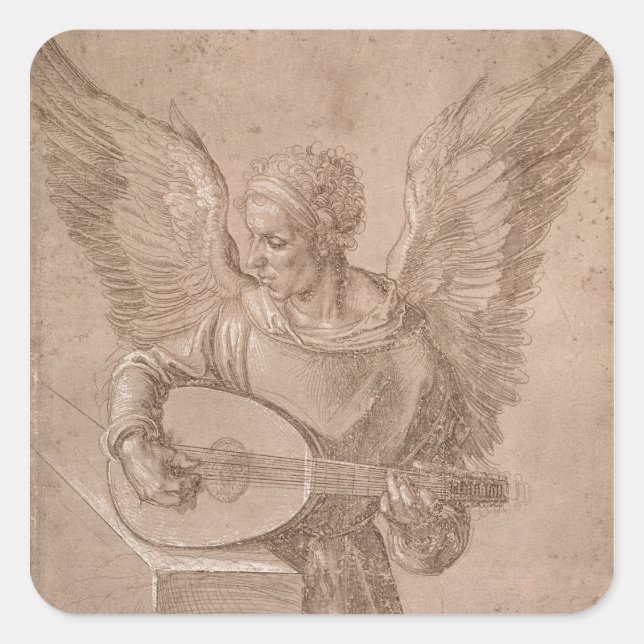 Angel spielt eine Laute, 1491 Quadratischer Aufkleber (Vorderseite)