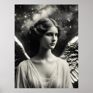 Angel Stars Black und White Poster