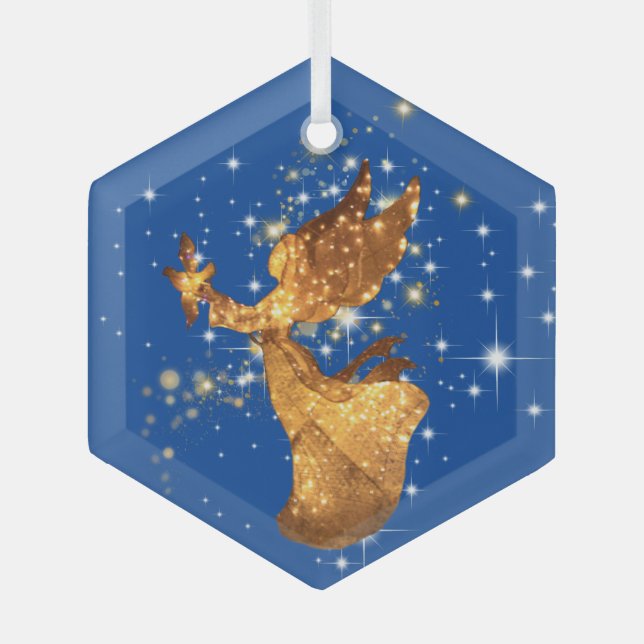 Angel Stars und Peace Dove Starry Night Ornament Aus Glas (Vorderseite)