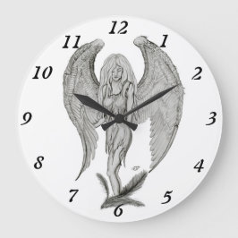 Angel , Stifterkunst , Schwarz-Weiß-Design Große Wanduhr